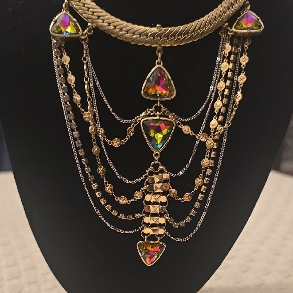 BCBG Gold Necklace with Multicolor Triangle Stones